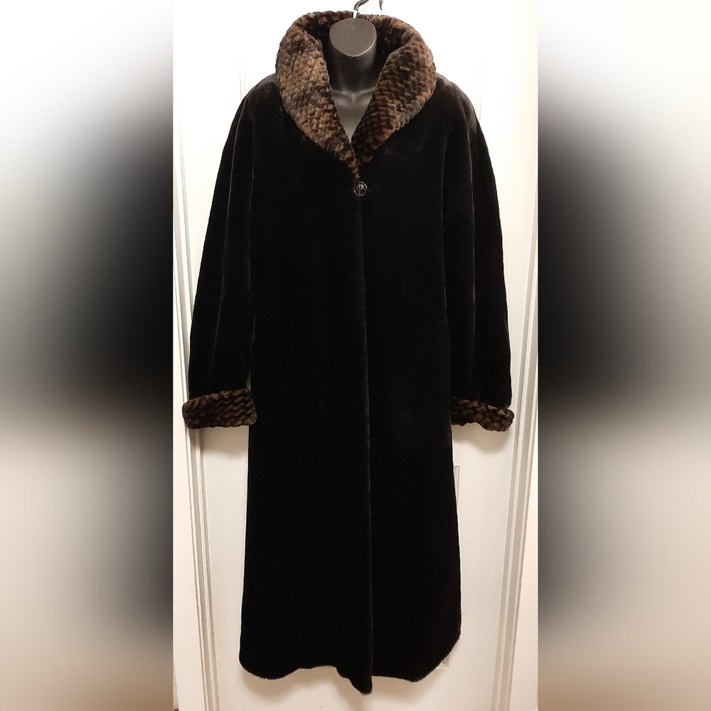 Womens Sequence Black Faux Fur Long Winter Coat Size 18 Gorgeous
